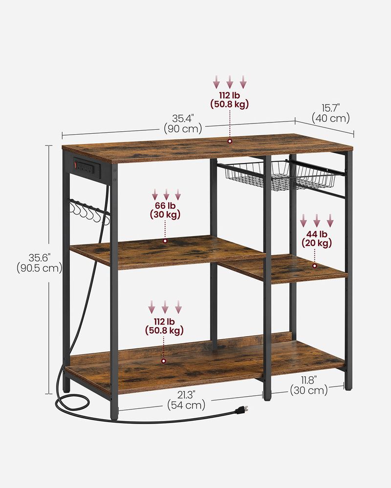 Bakers Rack With Charging Station 4 Shelf Kitchen Storage Stand