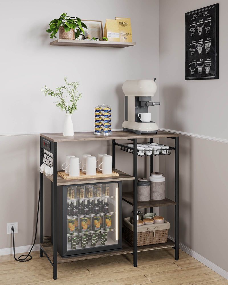 Bakers Rack With Charging Station 4 Shelf Kitchen Storage Stand