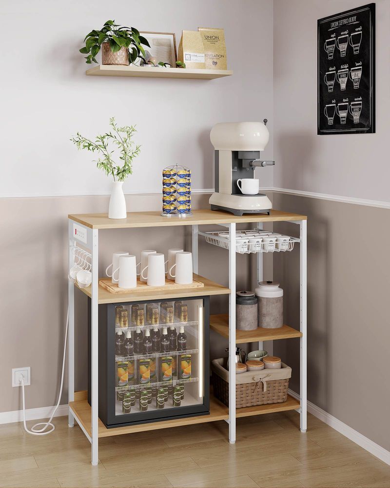 Bakers Rack With Charging Station 4 Shelf Kitchen Storage Stand