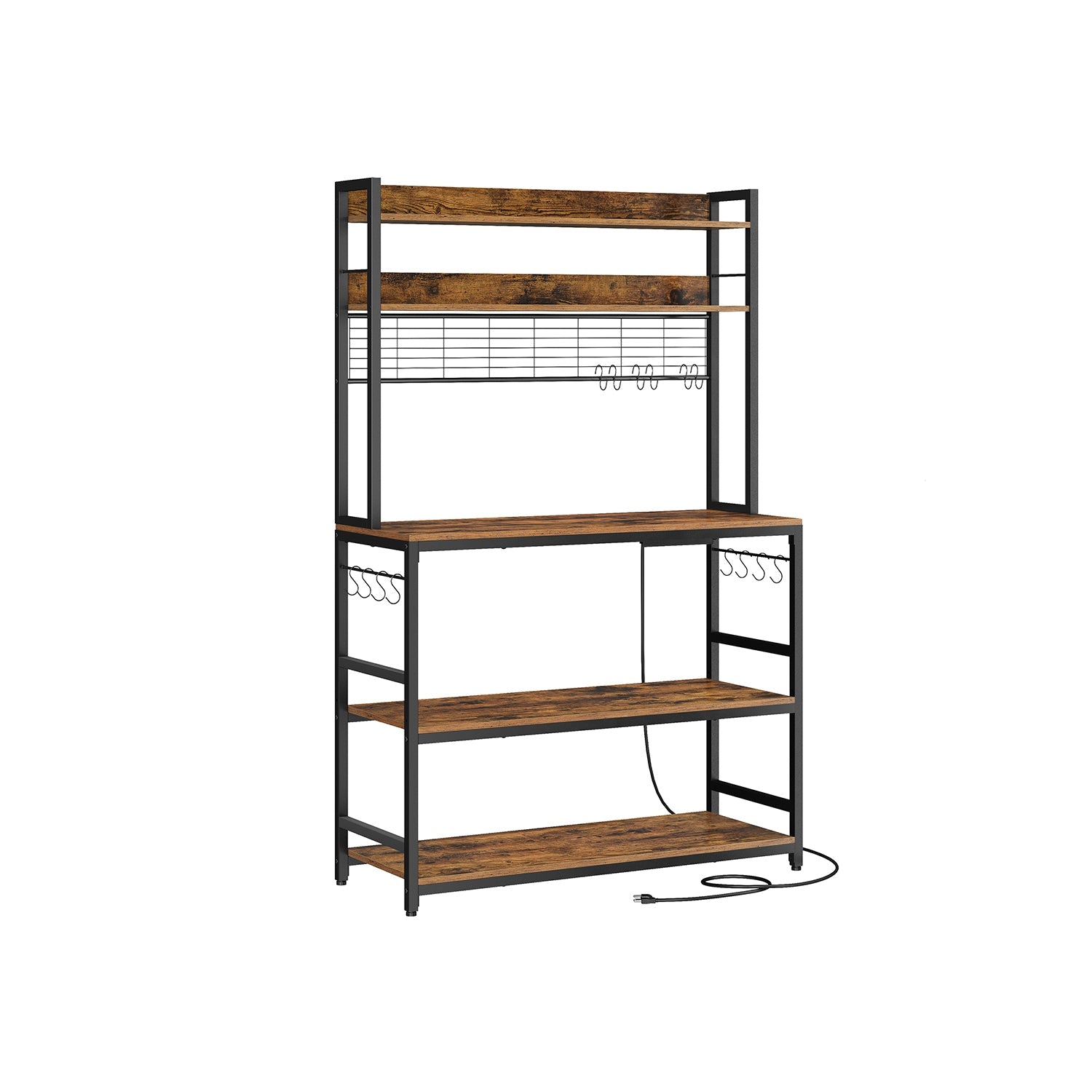Hutch Bakers Rack With Power Outlet – Adjustable Shelf – Kitchen Storage