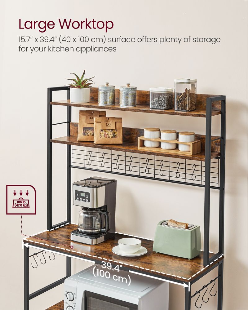 Hutch Baker’s Rack With Power Outlet – Adjustable Shelf – 5-Tier Storage