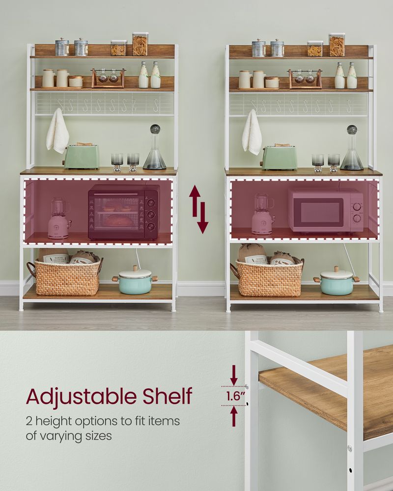 Hutch Baker’s Rack With Power Outlet – Adjustable Shelf – 5-Tier Storage