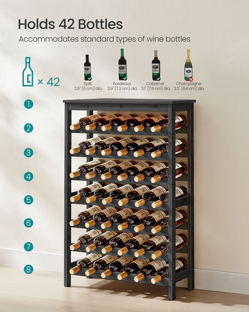 Wine Rack - 42 Bottle Freestanding - Bamboo Floor Storage