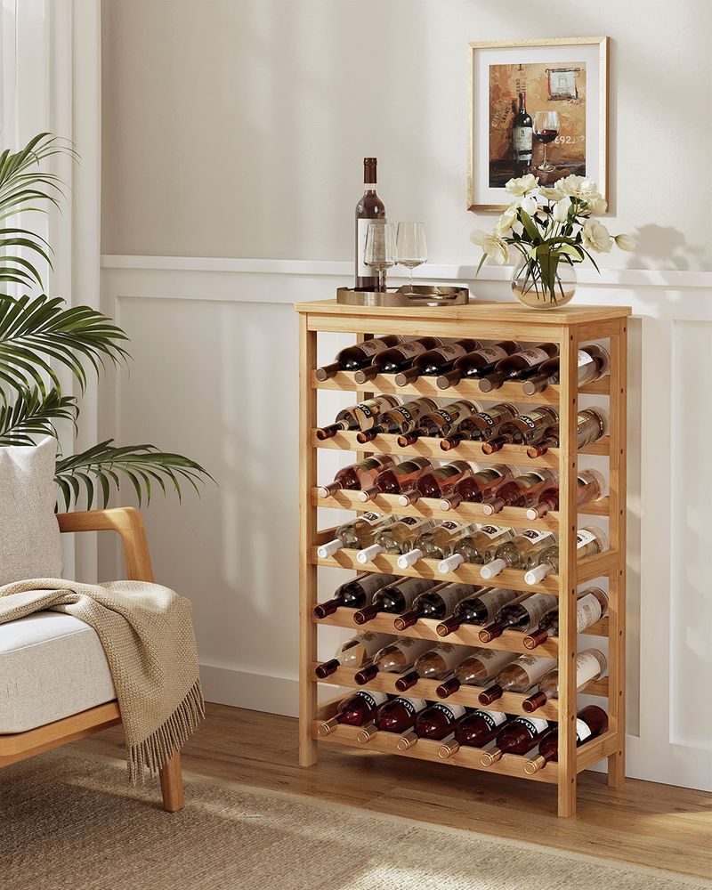 Wine Rack - 42 Bottle Freestanding - Bamboo Floor Storage