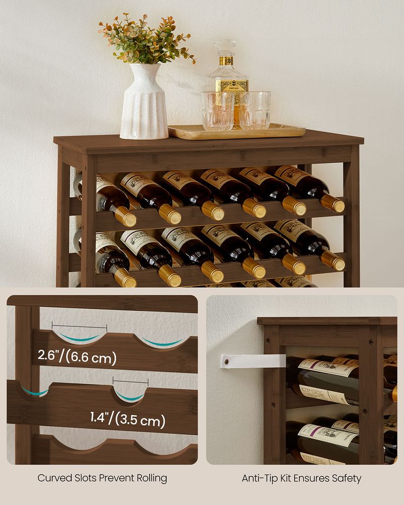 Wine Rack - 42 Bottle Freestanding - Bamboo Floor Storage