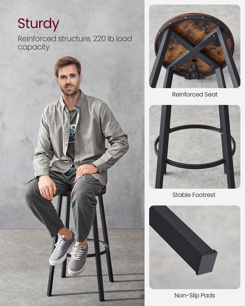 Bar Height Bar Stools - With Back - Set Of 2 - Comfortable