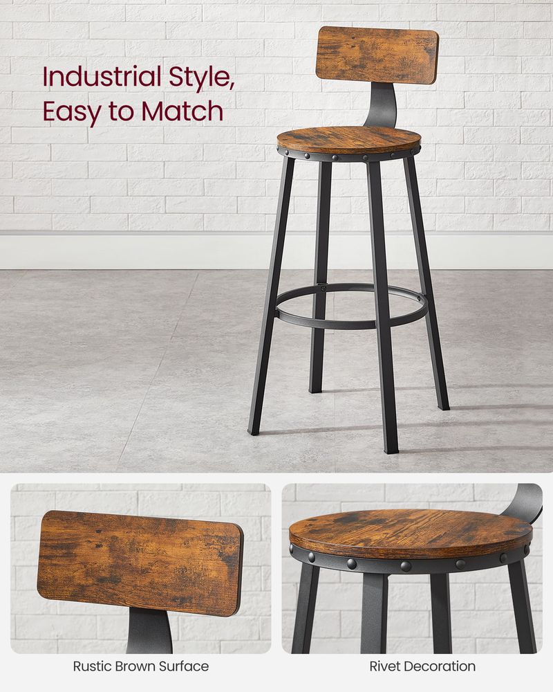 Bar Height Bar Stools - With Back - Set Of 2 - Comfortable