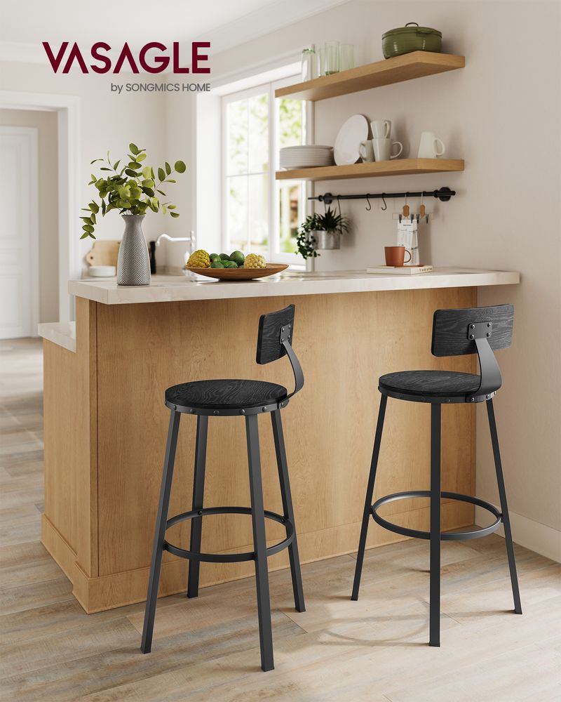 Bar Height Bar Stools - With Back - Set Of 2 - Comfortable