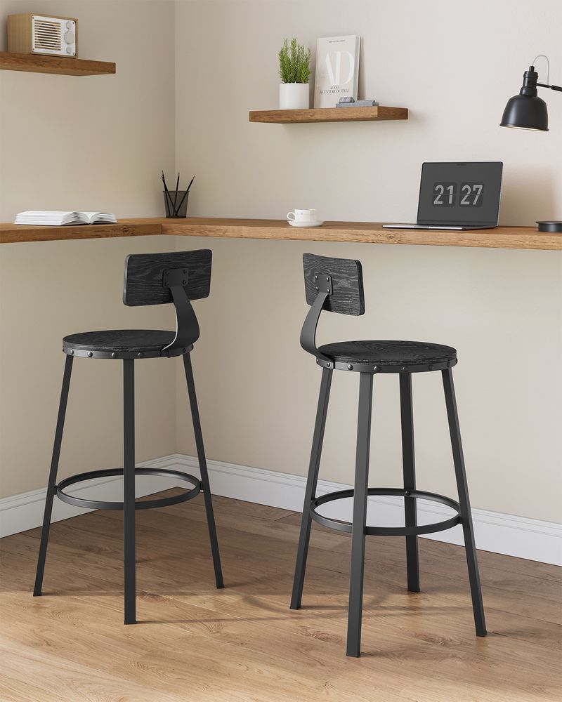 Bar Height Bar Stools - With Back - Set Of 2 - Comfortable