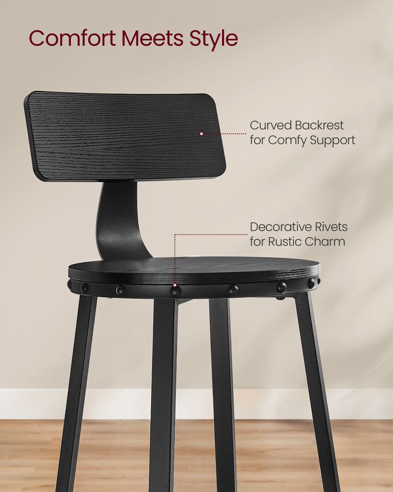 Bar Height Bar Stools - With Back - Set Of 2 - Comfortable