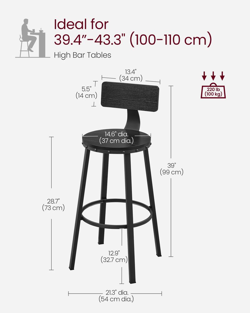Bar Height Bar Stools - With Back - Set Of 2 - Comfortable
