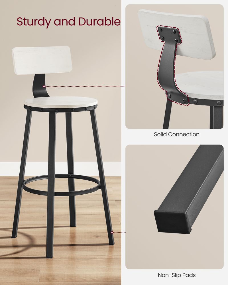 Bar Height Bar Stools - With Back - Set Of 2 - Comfortable