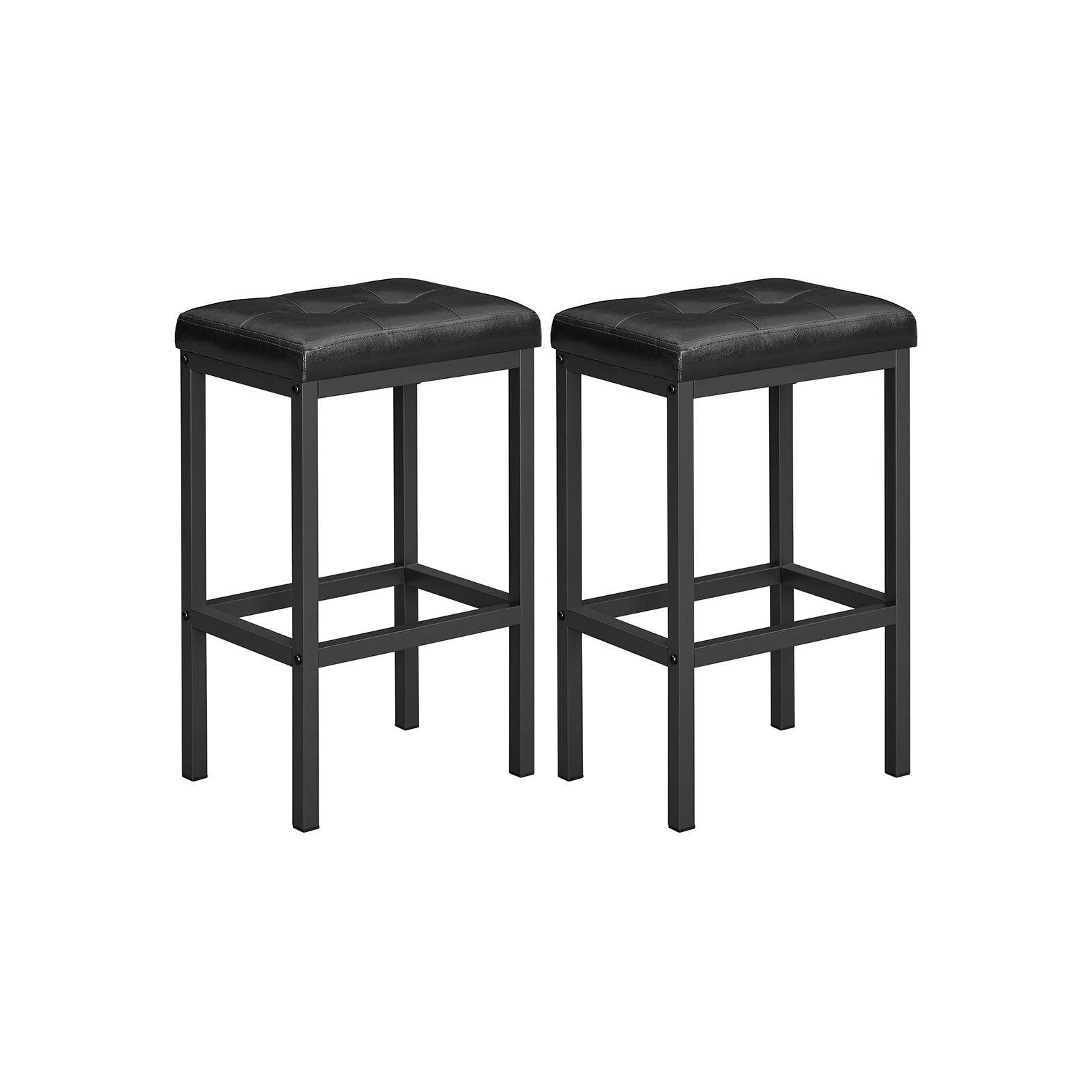 Set of 2 Black Bar Stools – Cushioned PU Leather Seats – Industrial Design