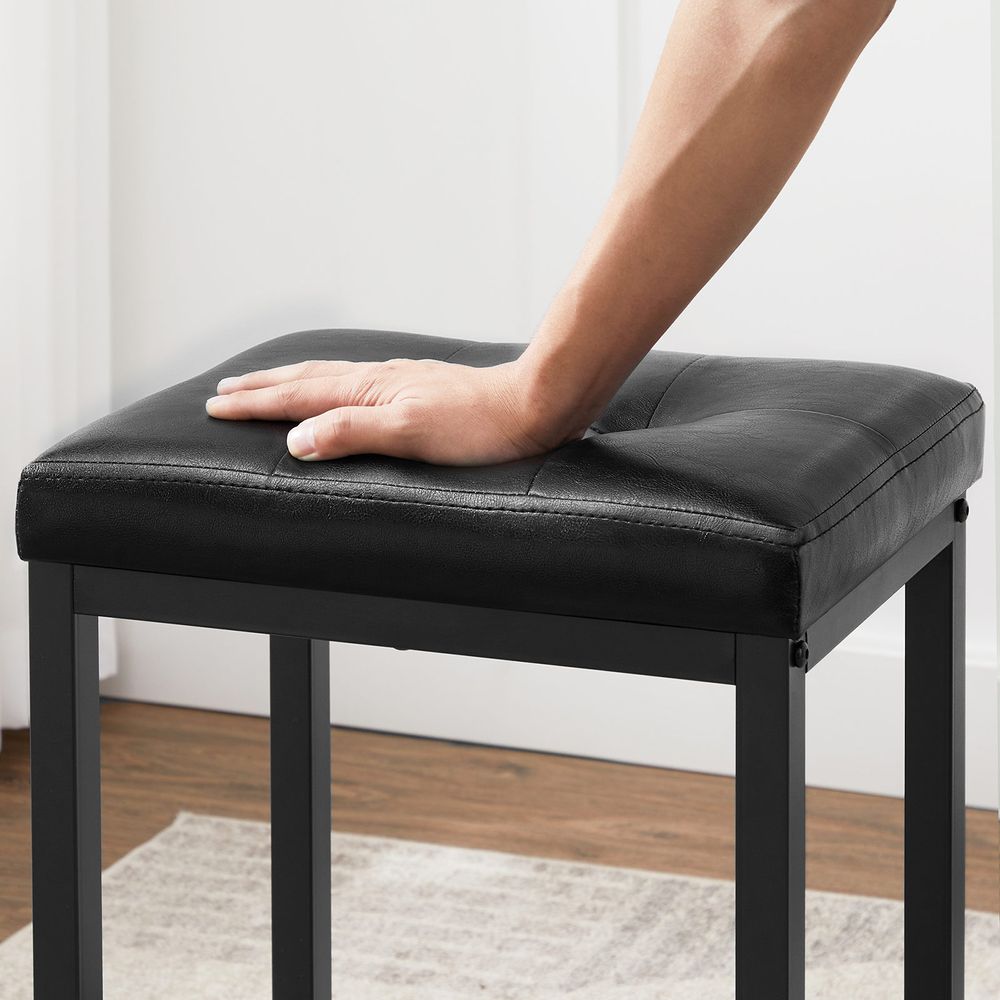 Set of 2 Black Bar Stools – Cushioned PU Leather Seats – Industrial Design