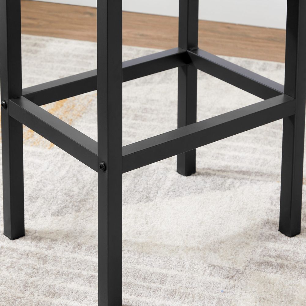 Set of 2 Black Bar Stools – Cushioned PU Leather Seats – Industrial Design