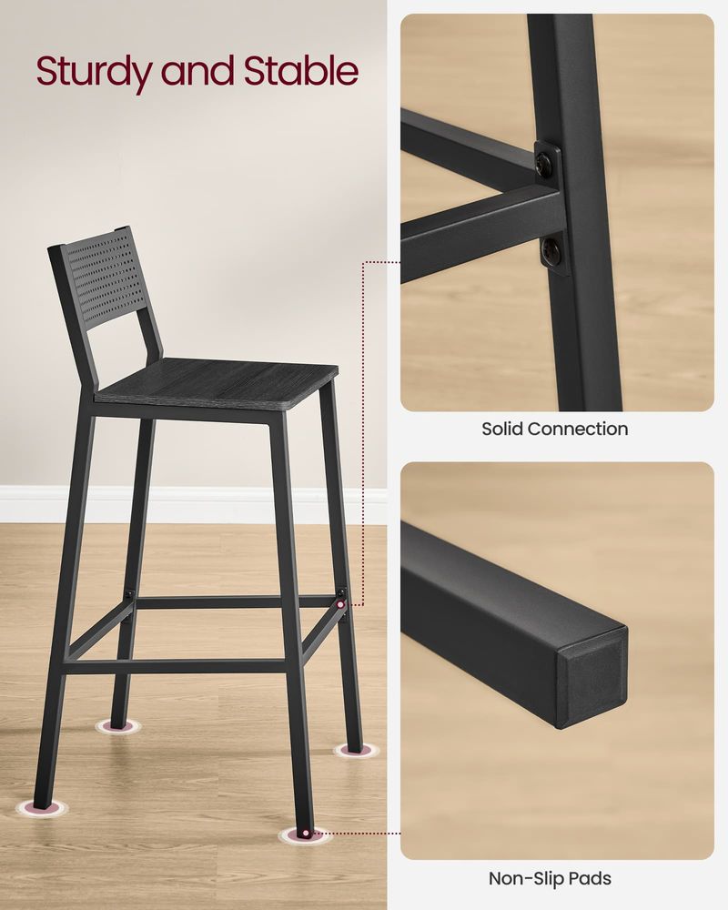 Industrial Bar Stools Set of 2 With Backrest 28.5 Inch Seat Height