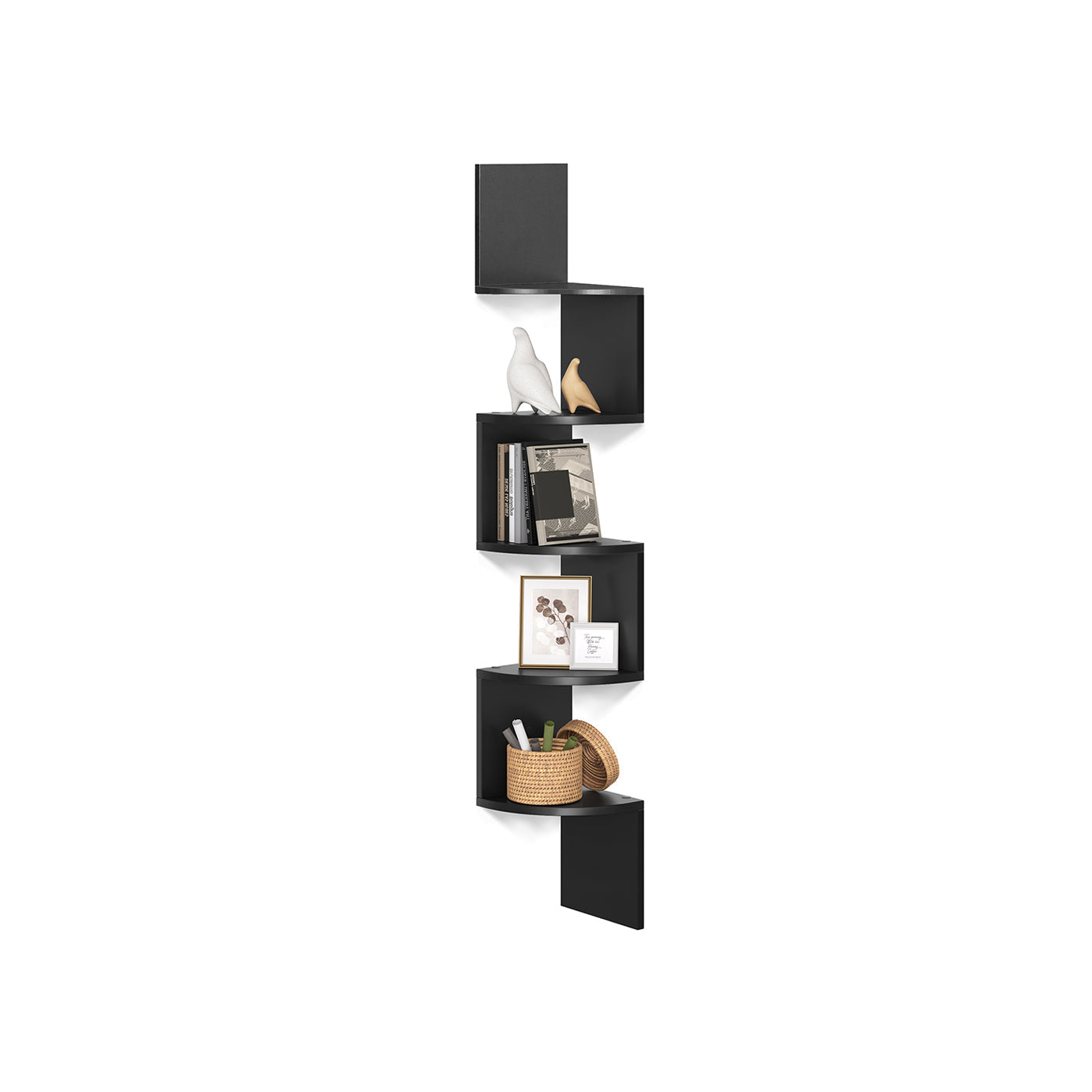 Wall Mounted Corner Shelf - 5 Tier - Space Saving Display Storage