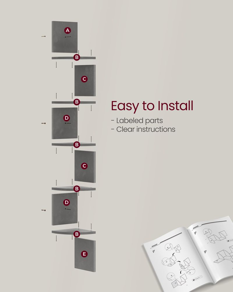 Wall Mounted Corner Shelf - 5 Tier - Space Saving Display Storage