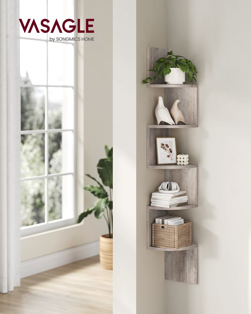 Corner Shelf - 5 Tier Wall Mount - Floating Storage Display