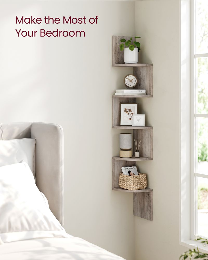 Corner Shelf - 5 Tier Wall Mount - Floating Storage Display
