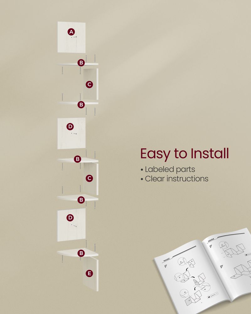 Wall Mounted Corner Shelf - 5 Tier - Space Saving Display Storage