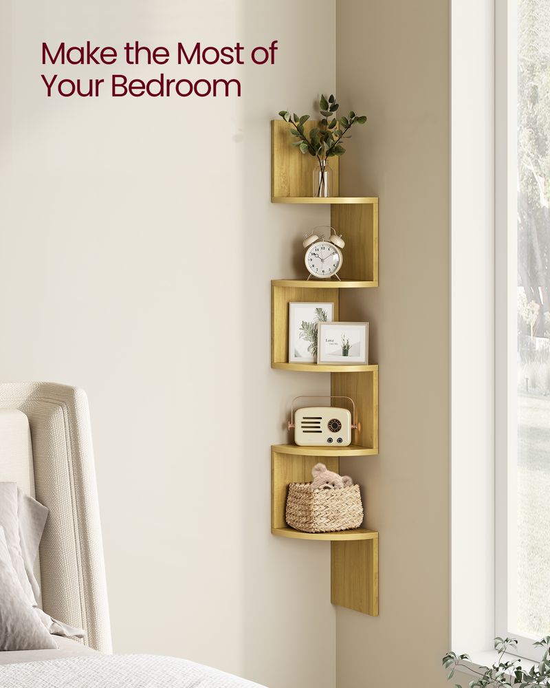 Wall Mounted Corner Shelf - 5 Tier - Space Saving Display Storage