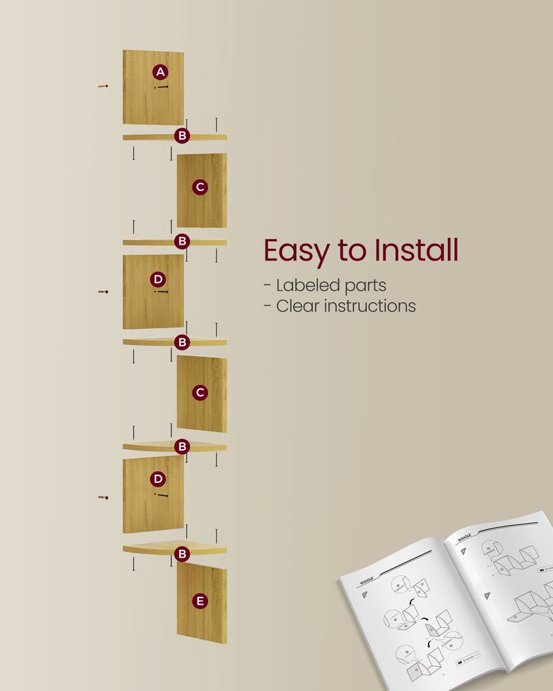 Wall Mounted Corner Shelf - 5 Tier - Space Saving Display Storage