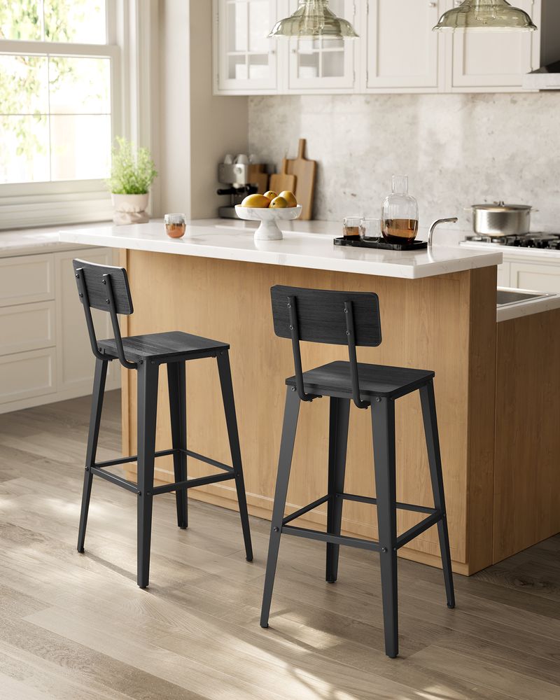 Bar Stools - Tall With Back - Set Of 2 - Industrial Style
