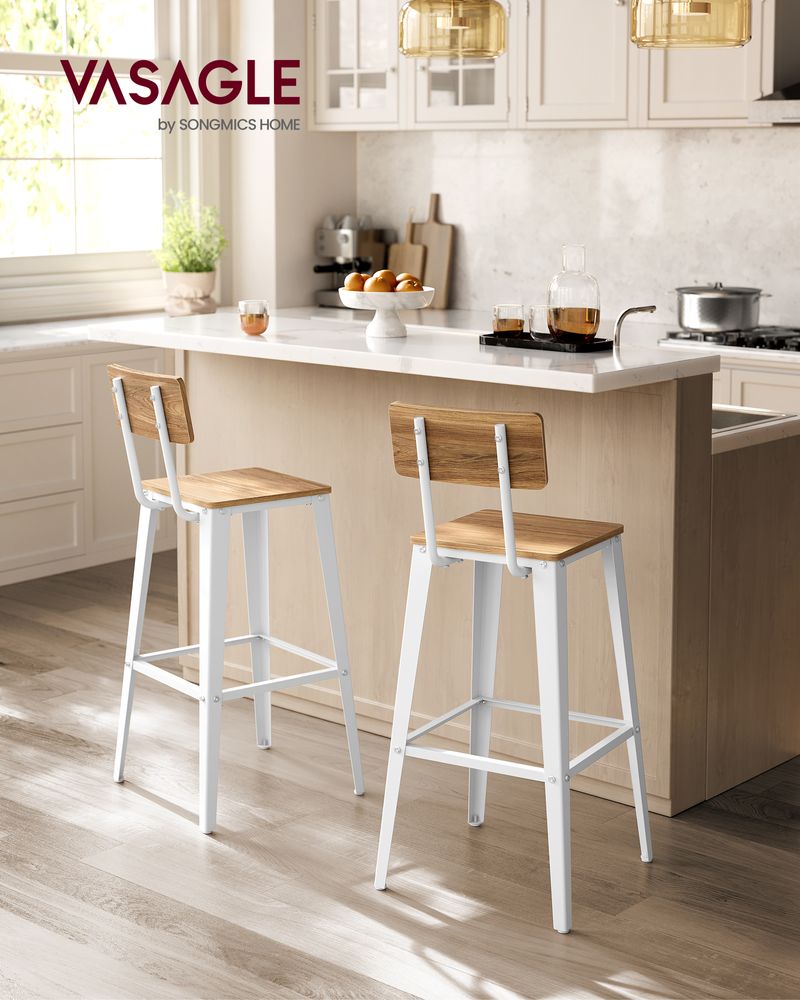 Bar Stools - Tall With Back - Set Of 2 - Industrial Style