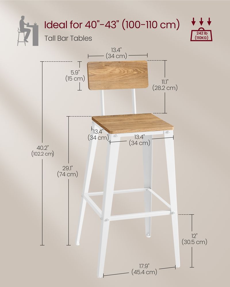 Bar Stools - Tall With Back - Set Of 2 - Industrial Style