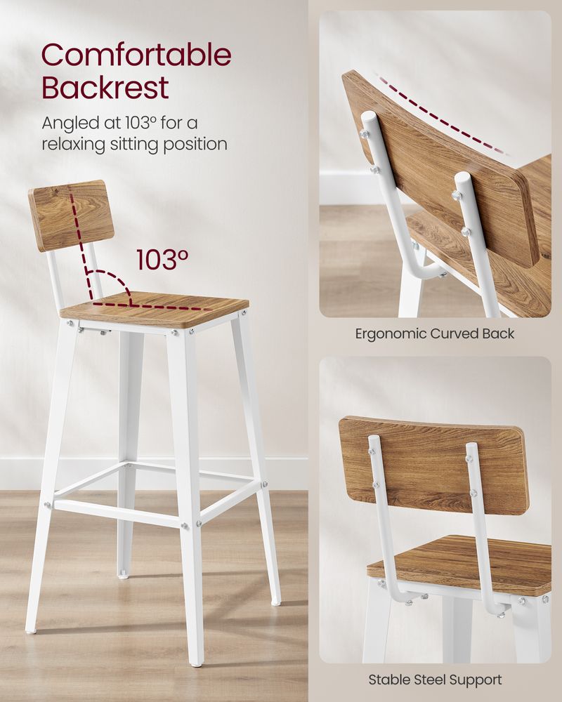 Bar Stools - Tall With Back - Set Of 2 - Industrial Style
