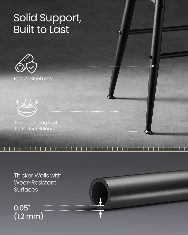 Counter Stools Set of 2 – Padded Faux Leather – Adjustable Footrests