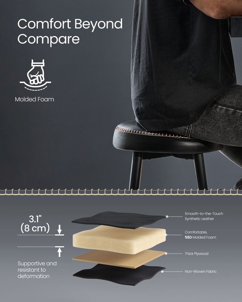 Counter Stools Set of 2 – Padded Faux Leather – Adjustable Footrests