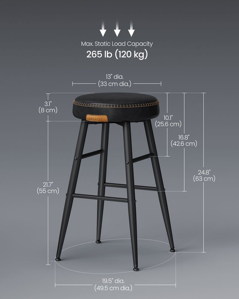 Counter Stools Set of 2 – Padded Faux Leather – Adjustable Footrests
