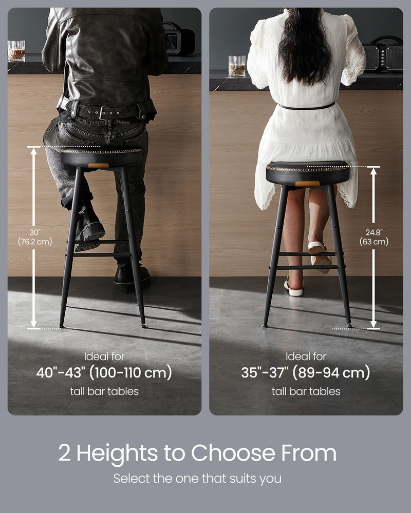 Counter Stools Set of 2 – Padded Faux Leather – Adjustable Footrests