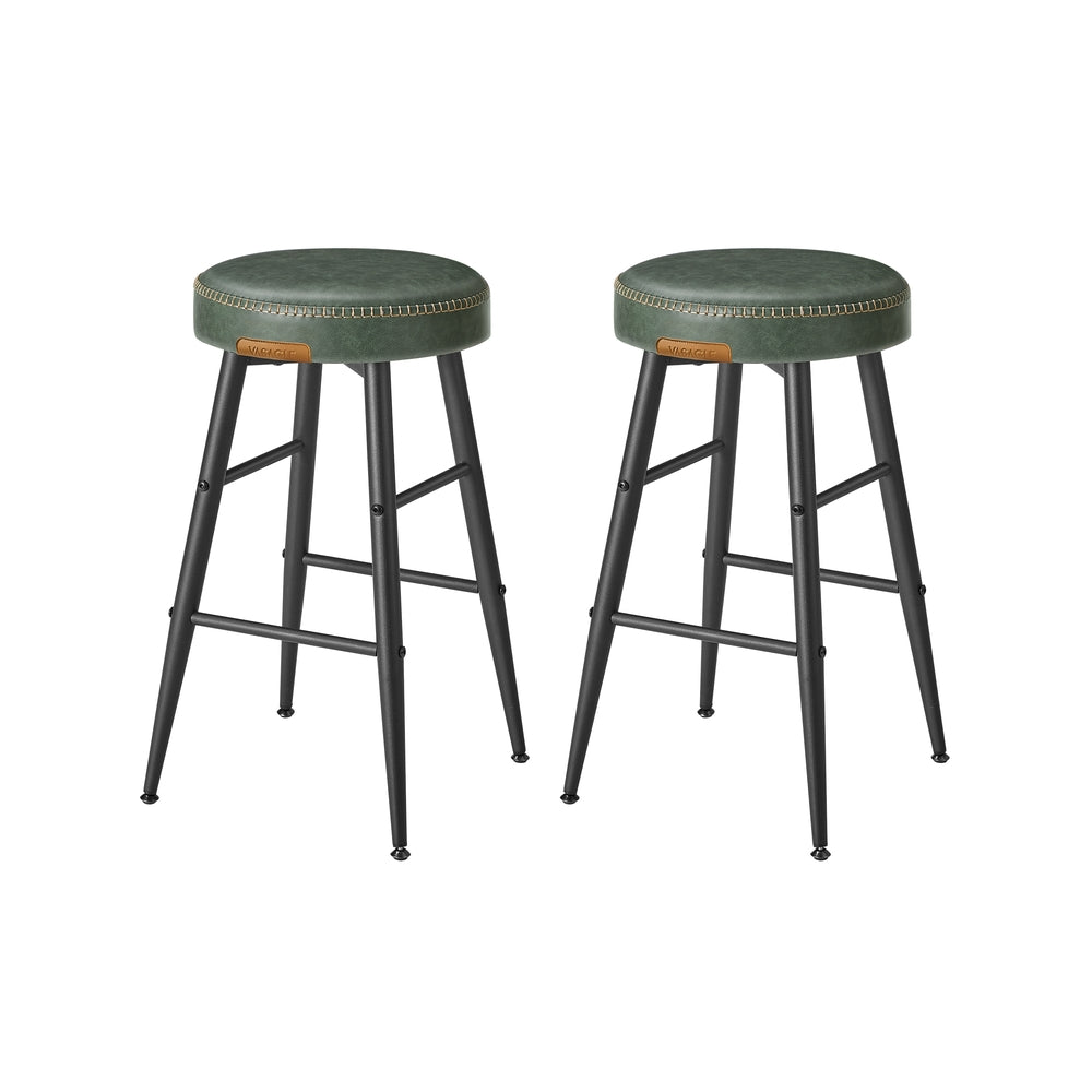 Counter Stools Set of 2 – Padded Faux Leather – Adjustable Footrests