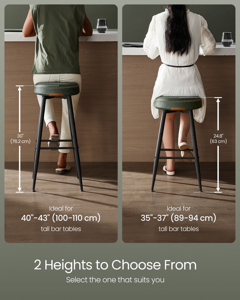 Counter Stools Set of 2 – Padded Faux Leather – Adjustable Footrests