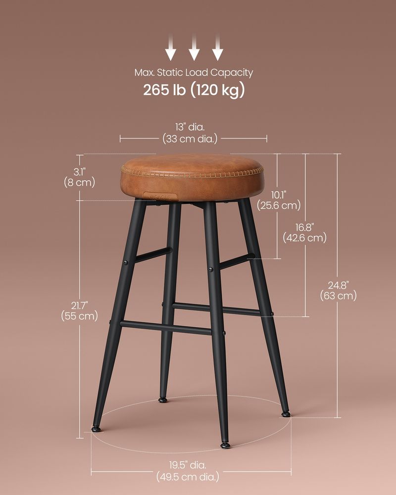 Counter Stools Set of 2 – Padded Faux Leather – Adjustable Footrests