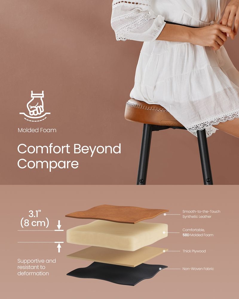 Counter Stools Set of 2 – Padded Faux Leather – Adjustable Footrests