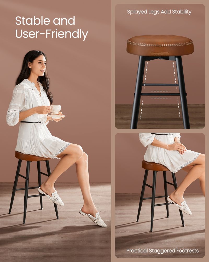 Counter Stools Set of 2 – Padded Faux Leather – Adjustable Footrests