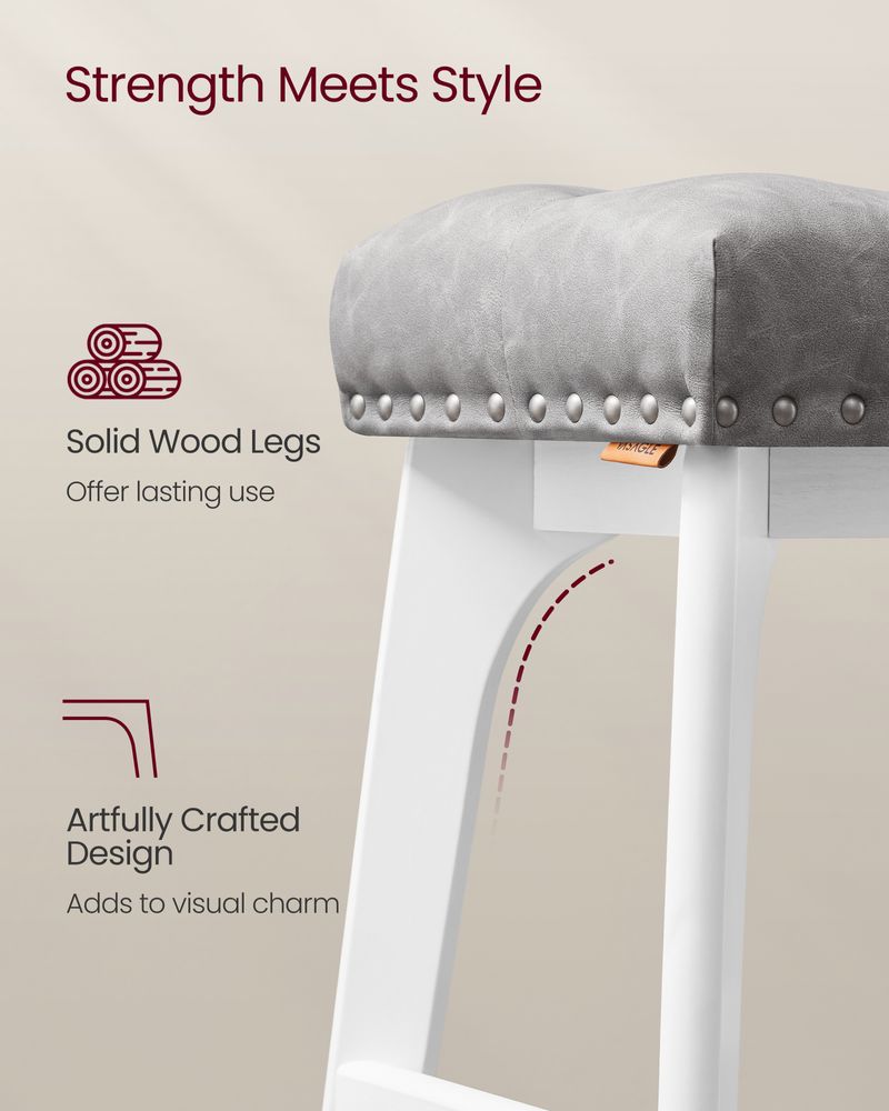 Counter Height Bar Stools Set of 2 – Tufted Seats – Wood Legs