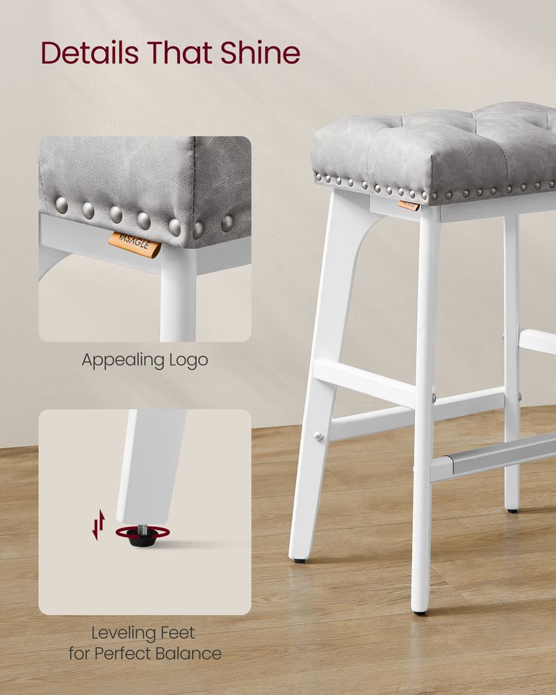 Counter Height Bar Stools Set of 2 – Tufted Seats – Wood Legs