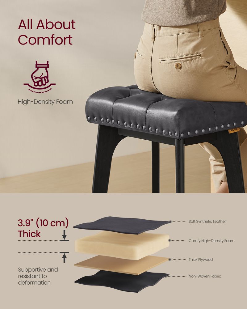 Counter Height Bar Stools Set of 2 – Tufted Seats – Wood Legs