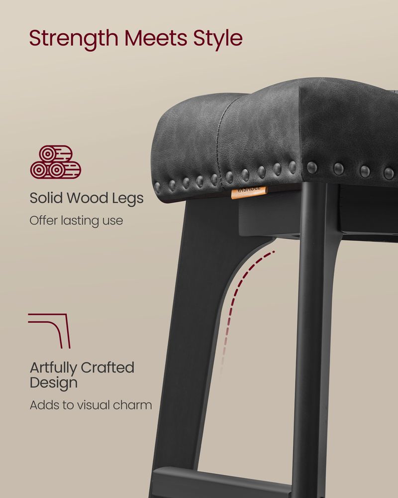 Counter Height Bar Stools Set of 2 – Tufted Seats – Wood Legs