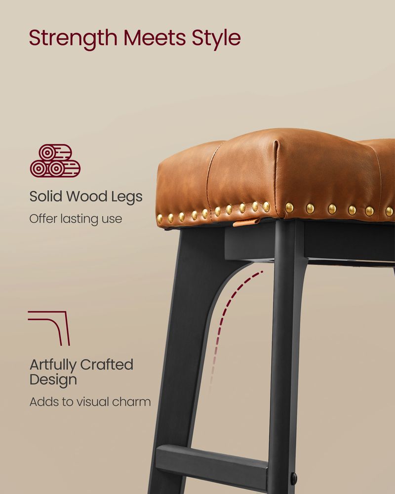 Counter Height Bar Stools Set of 2 – Tufted Seats – Wood Legs