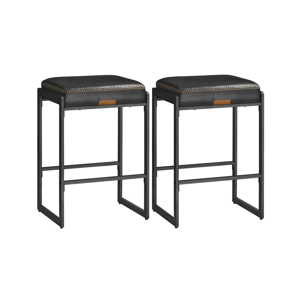 Counter Height Bar Stools – Padded Faux Leather Seats – Metal Legs