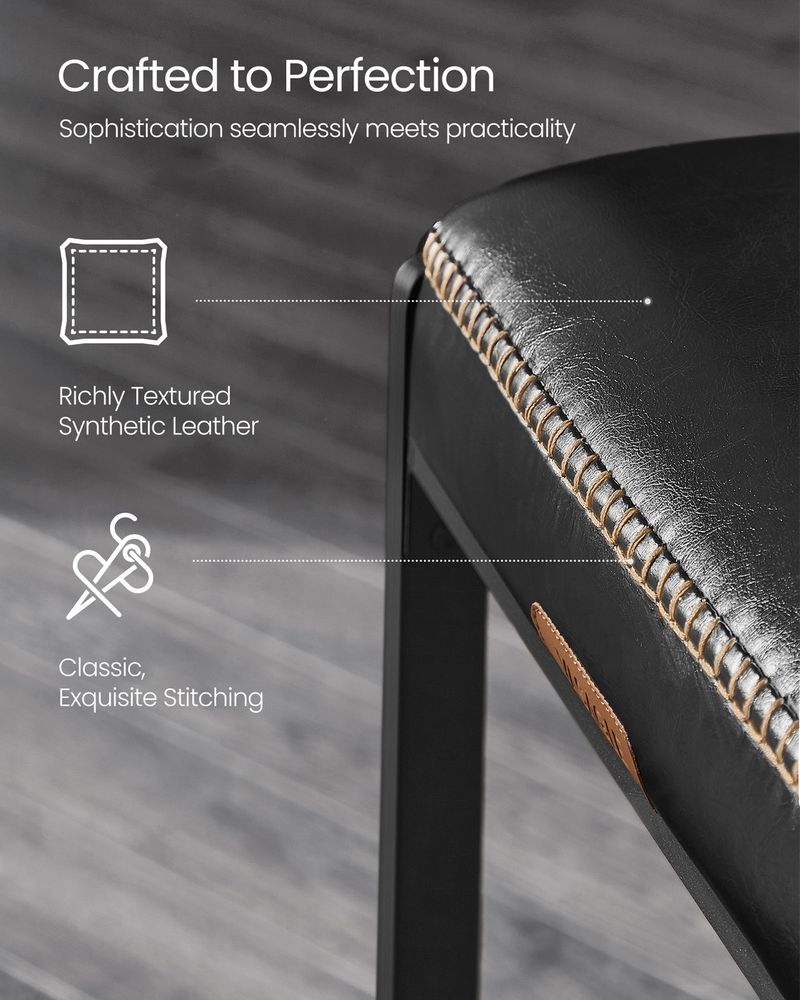 Counter Height Bar Stools – Padded Faux Leather Seats – Metal Legs