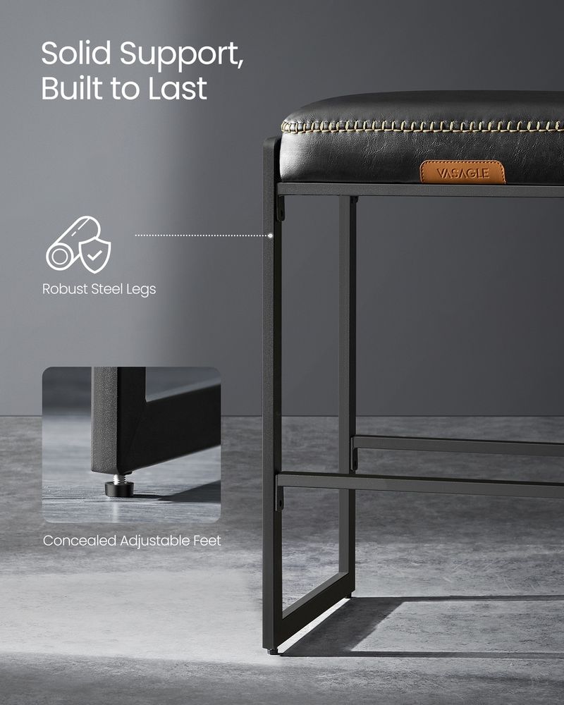 Counter Height Bar Stools – Padded Faux Leather Seats – Metal Legs