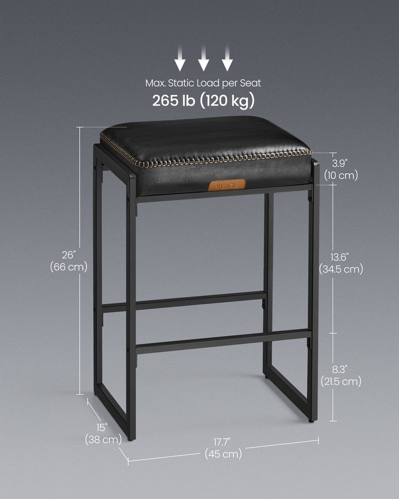 Counter Height Bar Stools – Padded Faux Leather Seats – Metal Legs