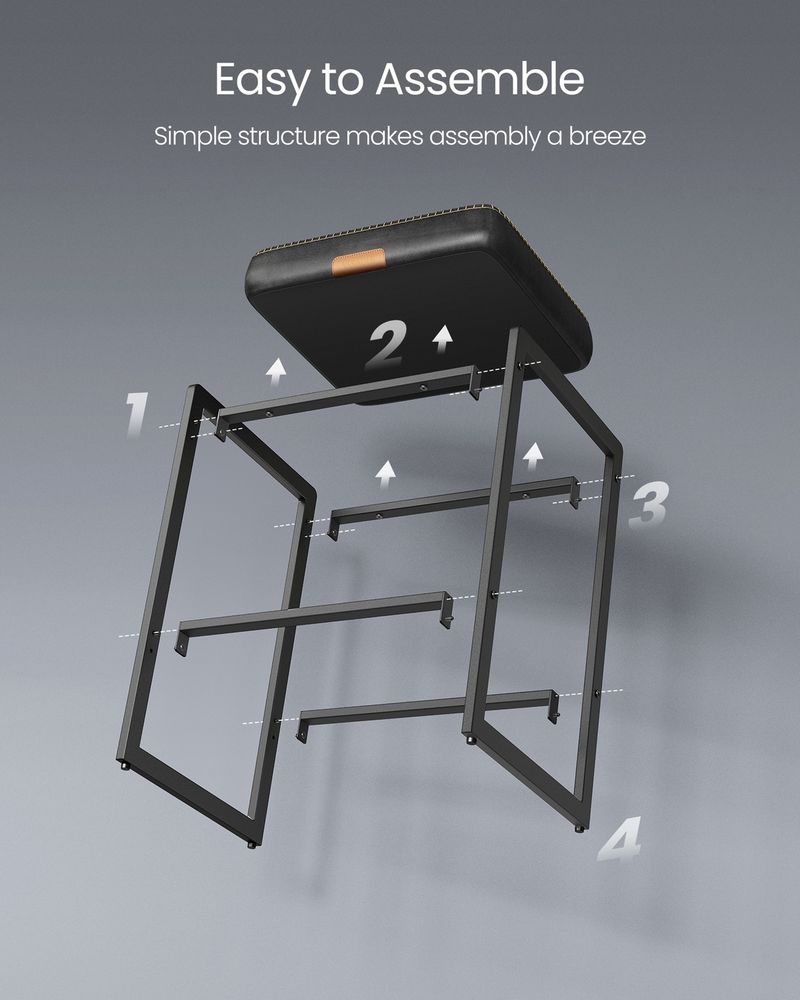 Counter Height Bar Stools – Padded Faux Leather Seats – Metal Legs